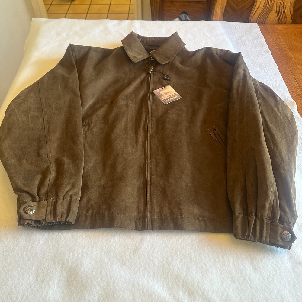 Vintage Weatherproof Faux Suede Jacket Mens Large Brown Full Zip Bomber NWT